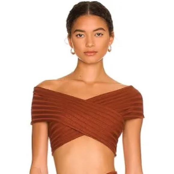 Simon Miller Burnt Orange Coconut Shell Ackee Ribbed Crossover Crop Top - Picture 1 of 8